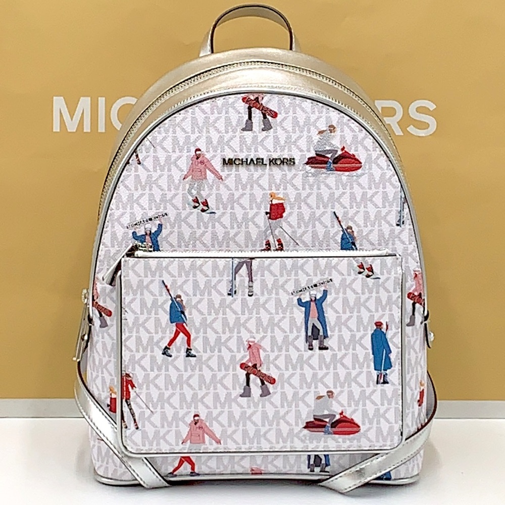 Michael Kors Jet Set Girls Adina Medium Backpack MK Bright White Silver Multi - Picture 2 of 16